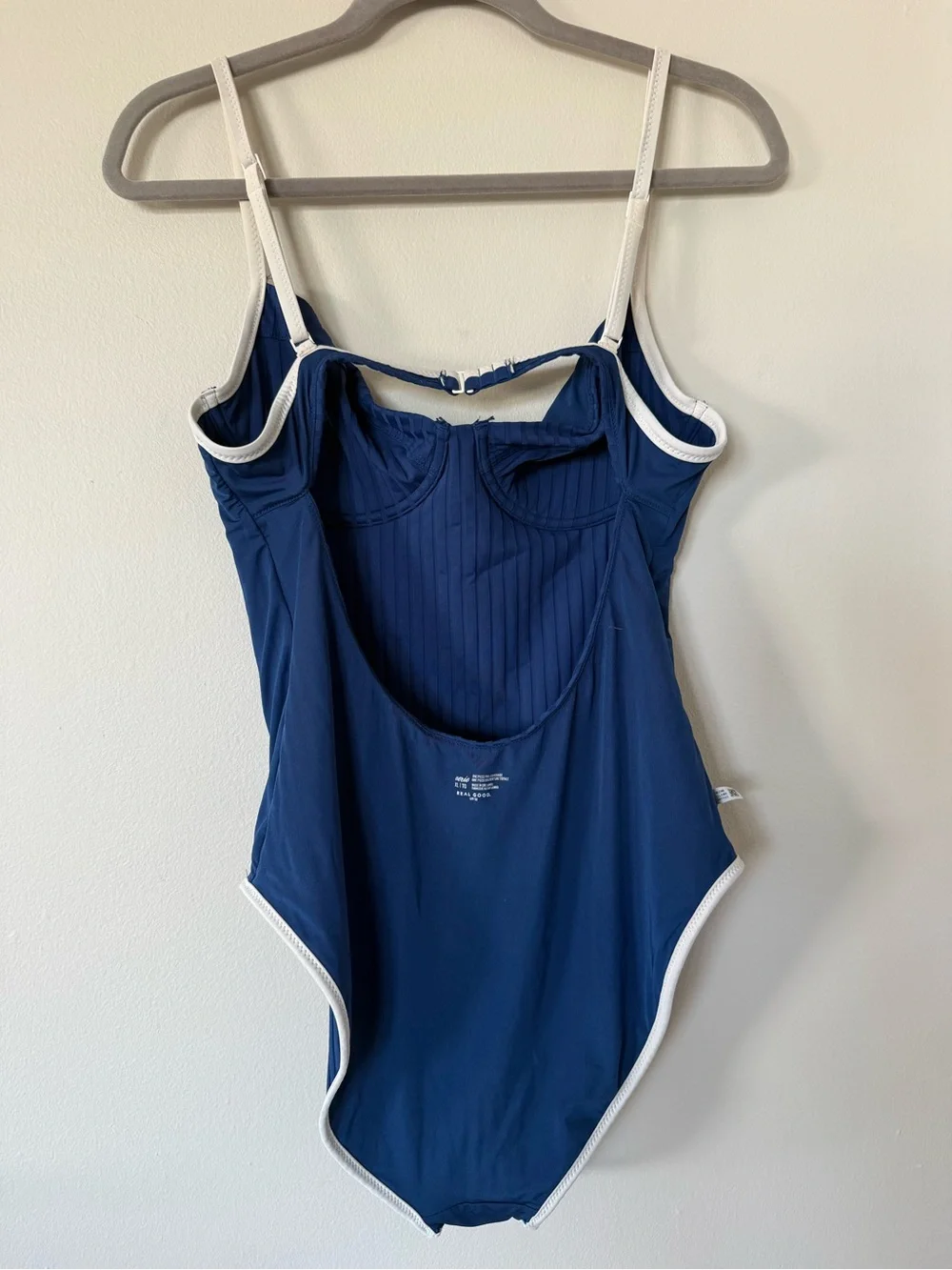 aerie Navy Ribbed One-Piece with White Straps